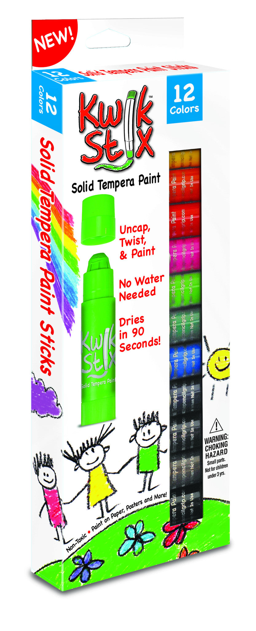 The Pencil Grip Kwik Stix 12-color Solid Tempera Paint, Assorted Colors 