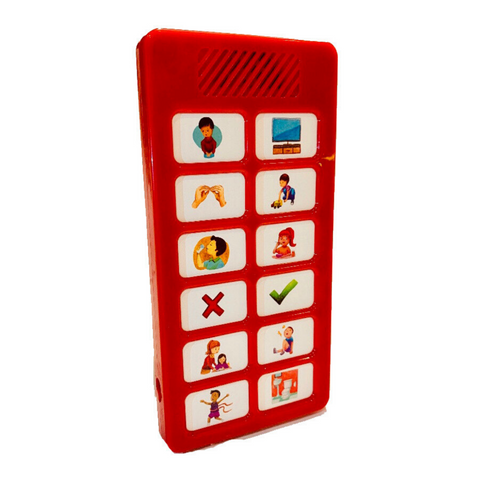 The Tiny Talker Too is a portable AAC device for non-verbal children or adults. You can customize the sounds by recording your voice. 