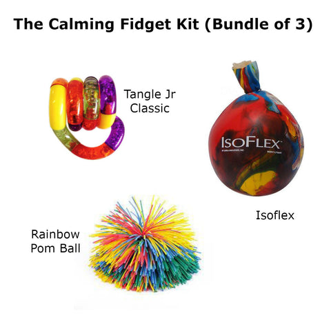 Calming Fidget Kit (Bundle of Isoflex, Tangle Jr. Classic, & Rainbow Pom Ball) Special Needs Essentials Special Needs Essentials